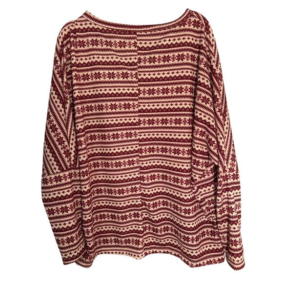 Hopely Boutique Top Maroon & Tan Snowflake Pattern Size Large Oversized NWOT - Picture 2 of 6
